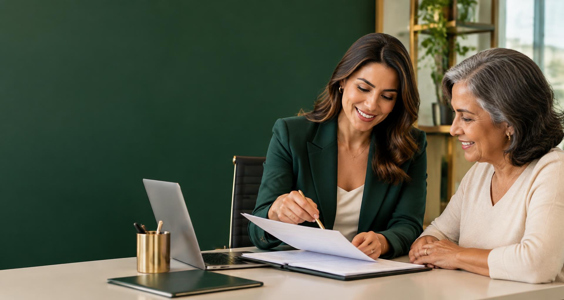 Consultora orientando uma cliente sobre opções de crédito